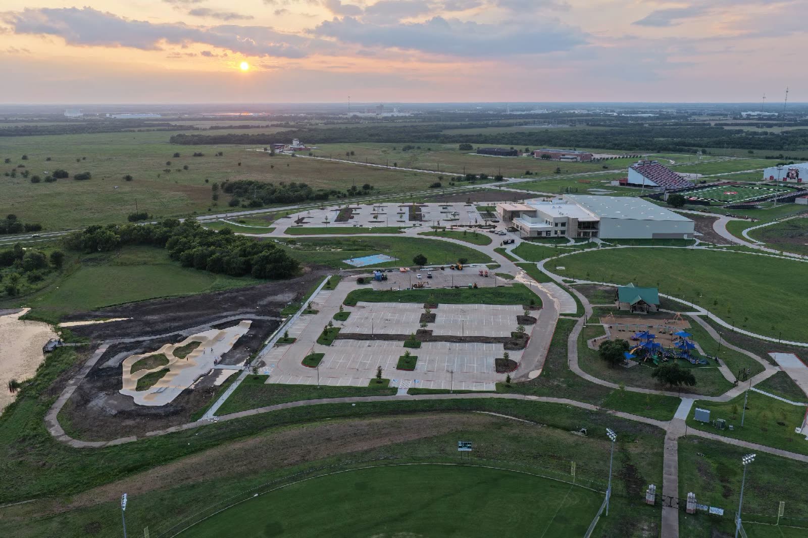 Park at sunset from above